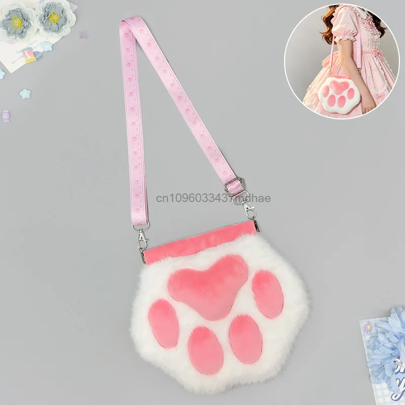 Cute Cat Paw Plush Crossbody Bag Fluffy Animal Paw Shoulder Bag Kawaii Lolita Handbag Women Party Cosplay Props Daily Backpack 5