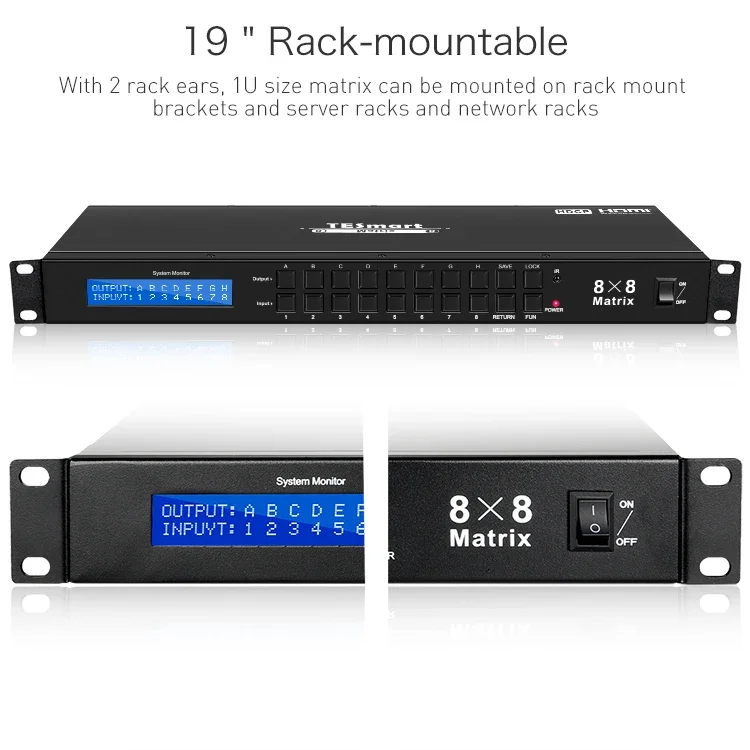 TESmart Rack Mount Ultra HD 4K 8X8 HDMI Matrix Switcher Supports 4Kx2K@30HZ LAN Port Control Matrix HDMI