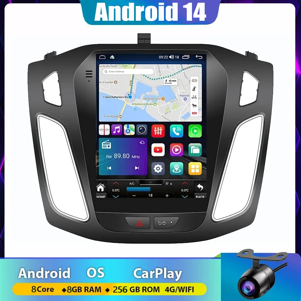 4+64G Car Radio Android 14 For Ford Focus 3 Mk3 2011-2016 2017 2018 2019 Auto 2din Carplay Stereo gps Navigation dvd Tesla Style