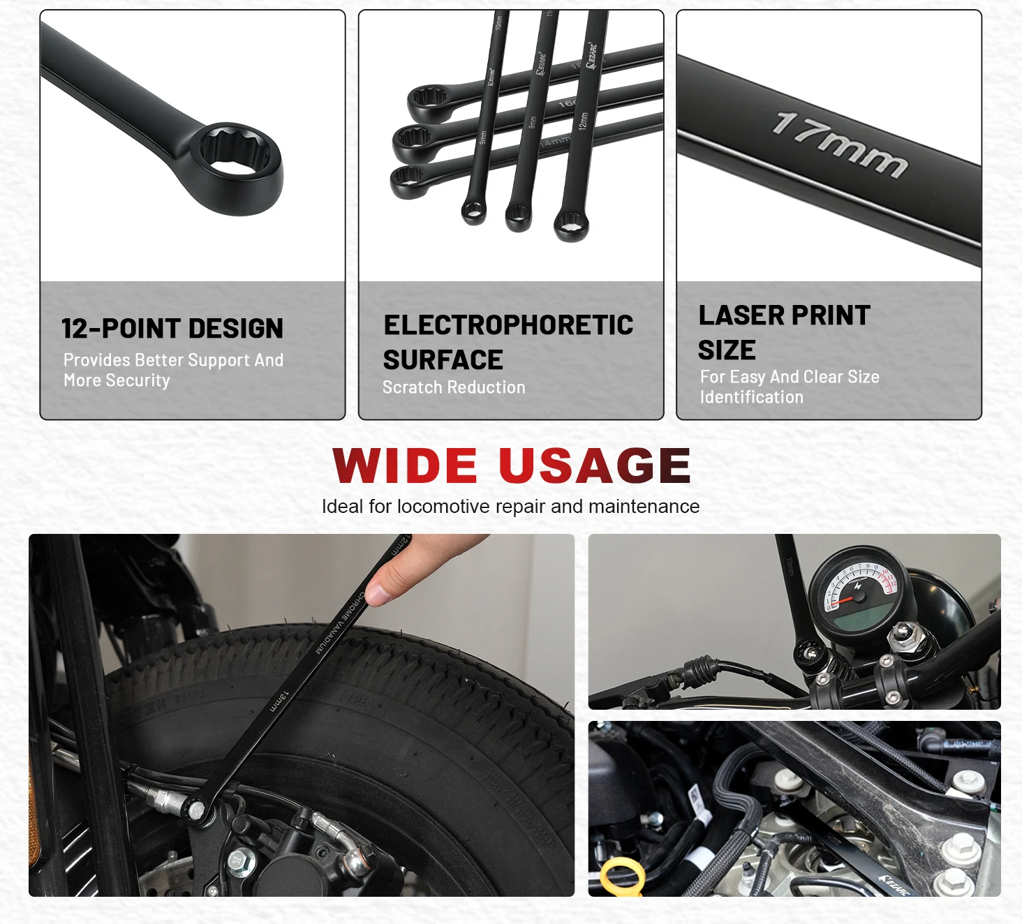 EZARC 6-teiliger Extra Langer Schraubenschlüsselsatz Metrisch 8-19 mm Luftfahrt-Schraubenschlüssel Cr-V Stahl mit Schwarzer Elektrophoretischer Beschichtung – Detail 2