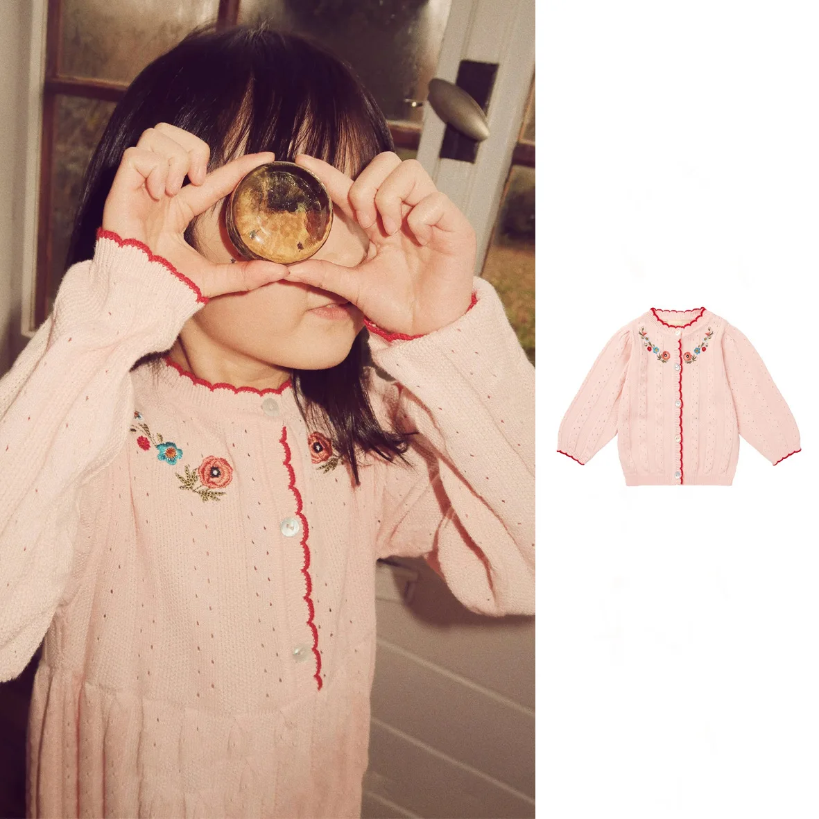 

2025 Autumn Children's Cardigan Sweater Kids Girls Pink Cute Flower Knitted Sweater