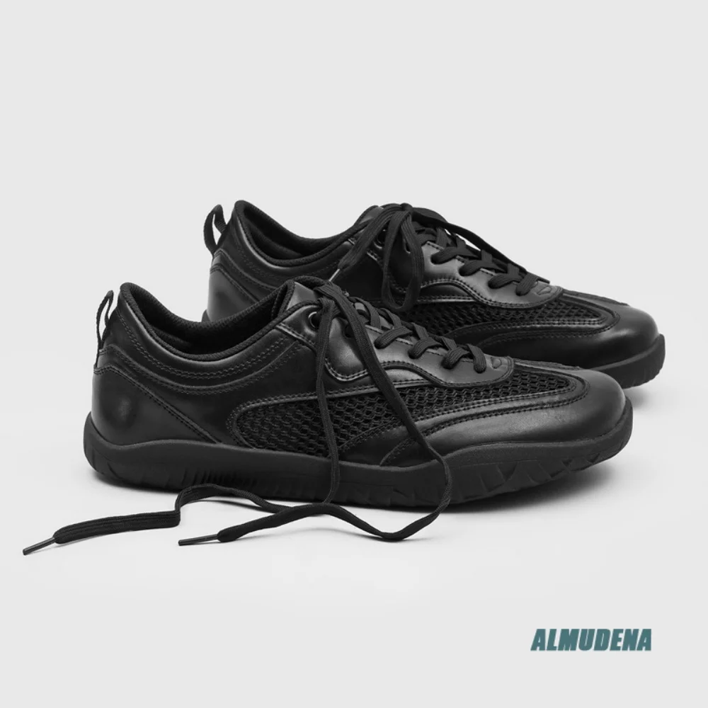 Street Style Mesh Panel Men's Low-Top Retro Sneakers Lace-Up Flat Thin Sole Shoes Trendy Breathable Daily Walking Casual Shoes