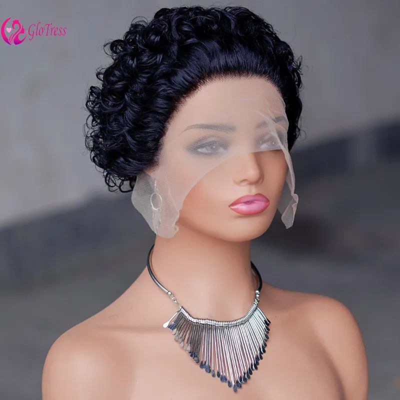 

Unique 13x1 Pixie Cut Curly Lace Wigs for Black Women Brazilian Virgin Remy Lace Frontal Human Hair Explosive Head Wig 6 Inches
