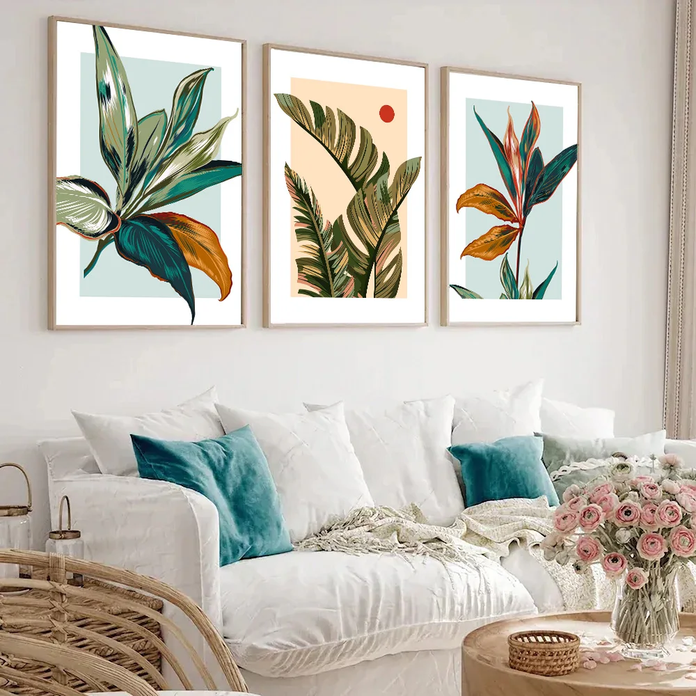 Set of 3 Colorful Tropical Botanical Canvas Poster Print Floral Leaves Wall Painting Picture for Bedroom Room Modern Home Decor