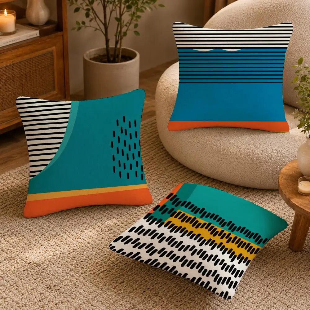 Colorful Neutral Geometric Cushion Cover Soft Short Plush Pillow Case Double Sided Print Washable Sofa Bed Home Decor Gift