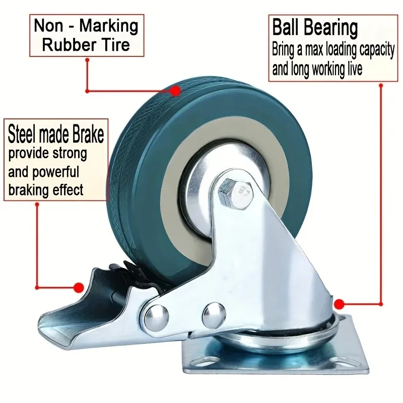 4PCS Industrial Heavy-duty PVC Caster Wheels with Brakes,360° Swivel Locking Caster Wheel for Carts,Furniture,Workbench,Trolley