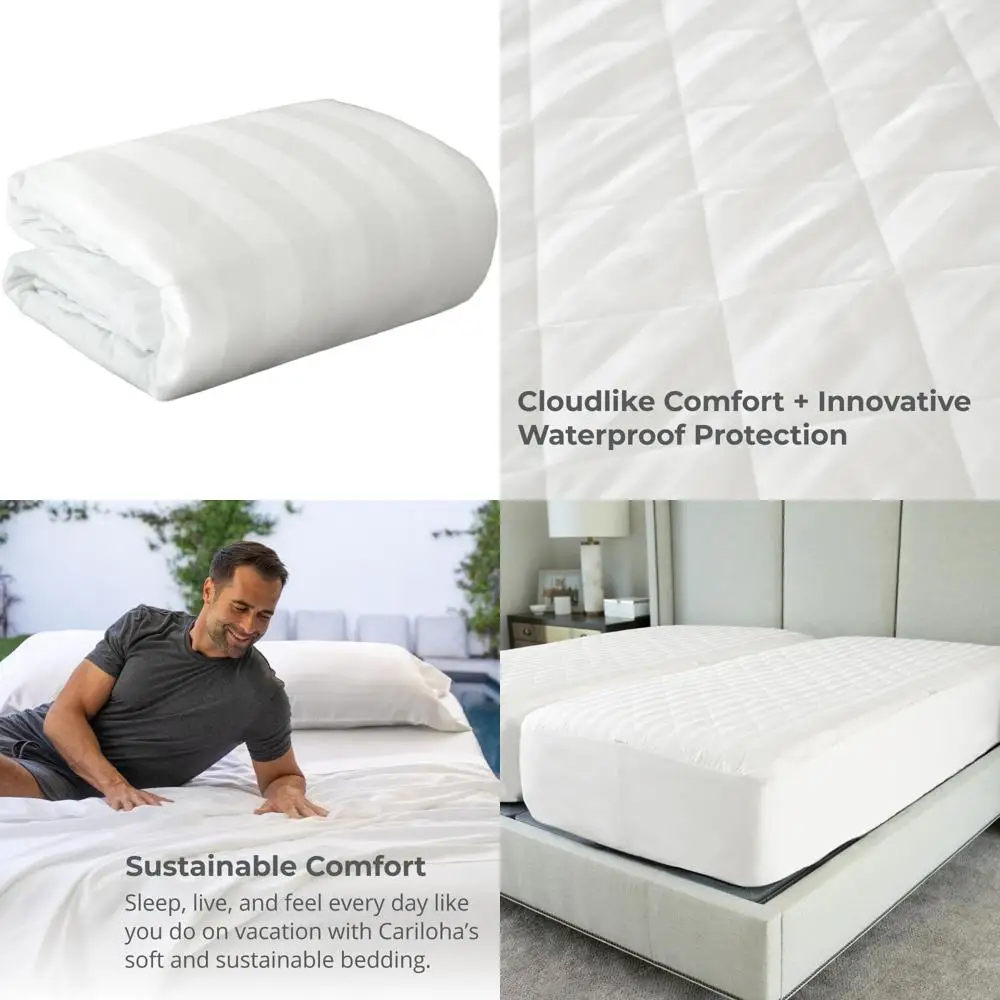 غطاء مرتبة مبطن مقاوم للماء بحجم كوين - حماية من 5 جوانب، واقي مرتبة أبيض فاخر لتحسين راحة النوم #1