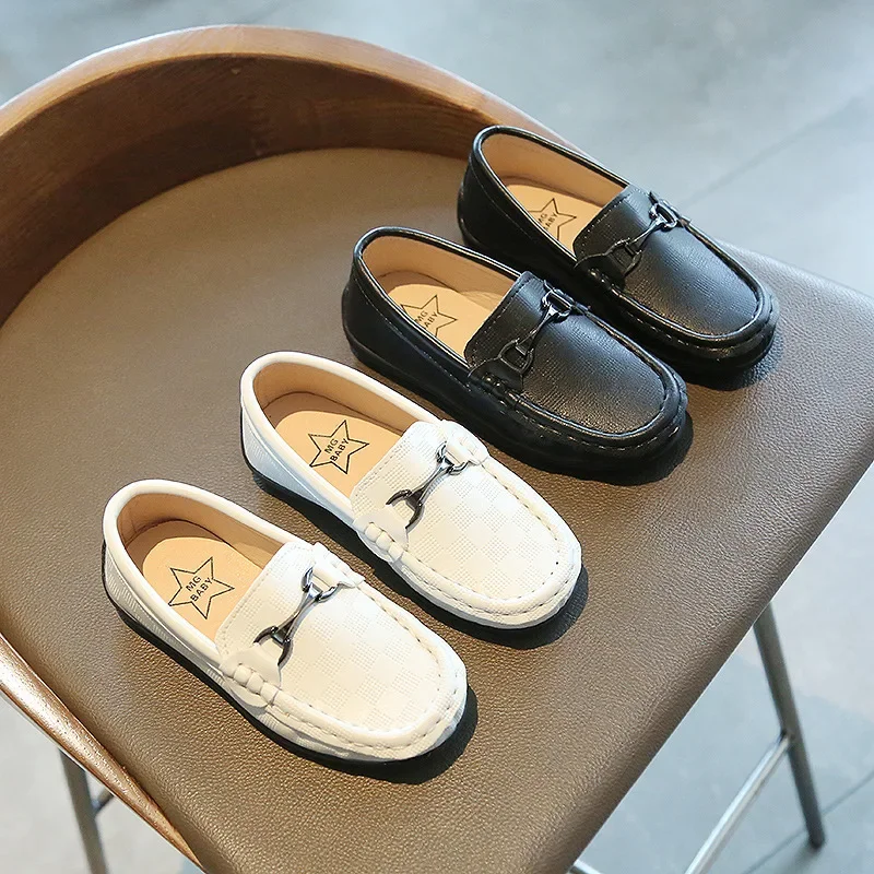 British Fashion Kids Baby Moccasins Girls Child Pu Leather Shoes Loafers Black White Toddler Boy Soft Sole Flats Casual Shoes