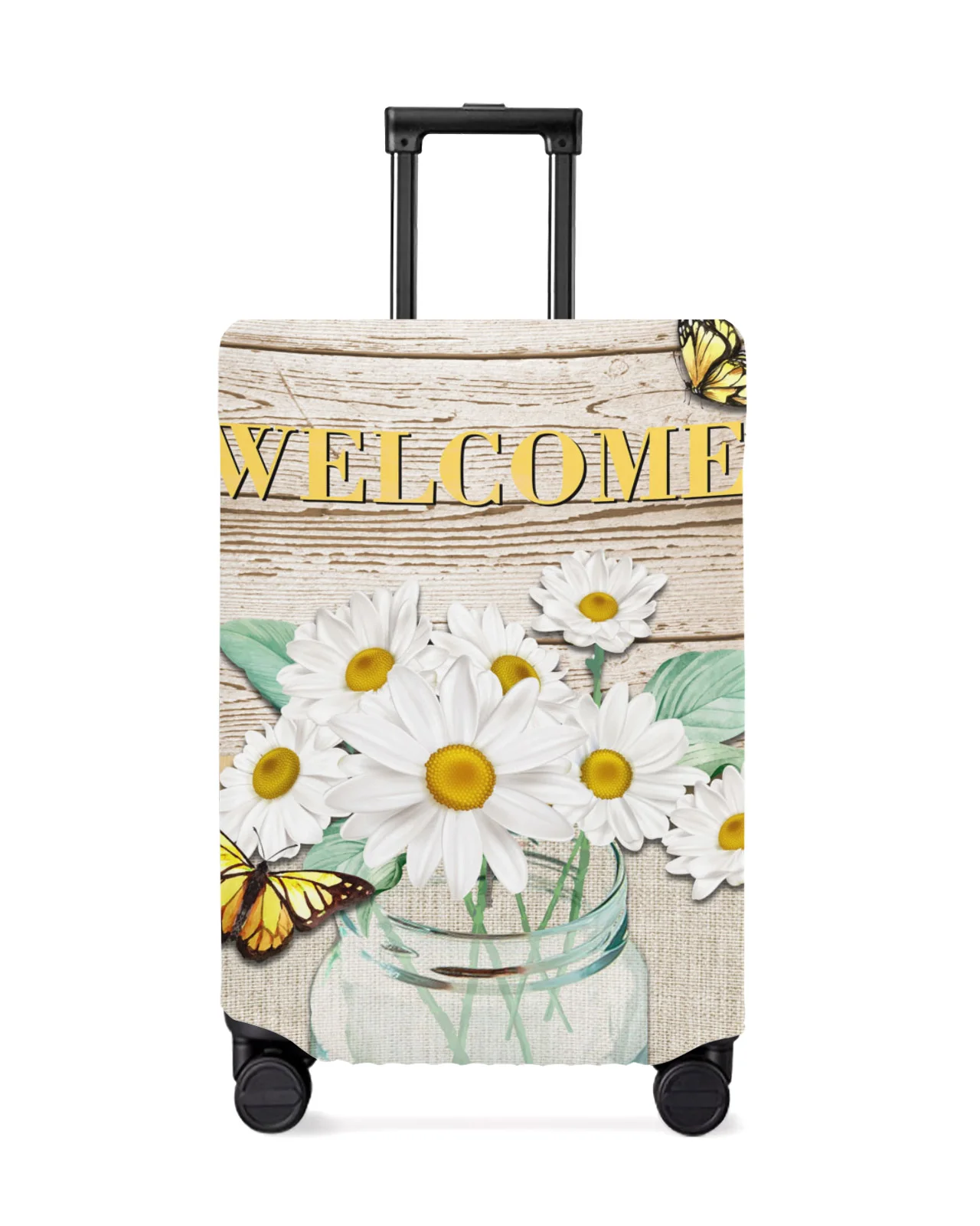 

Wood Grain Daisy Butterfly Travel Luggage Protective Cover for Travel Accessories Suitcase Elastic Dust Case Protect Sleeve