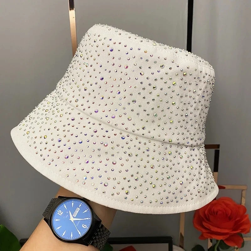 Casual Rhinestone Fisherman Hat Fashion Sunscreen Sunshade Basin Hat Panama Full Star Bucket Hat Men and Women Outdoor Sun Caps