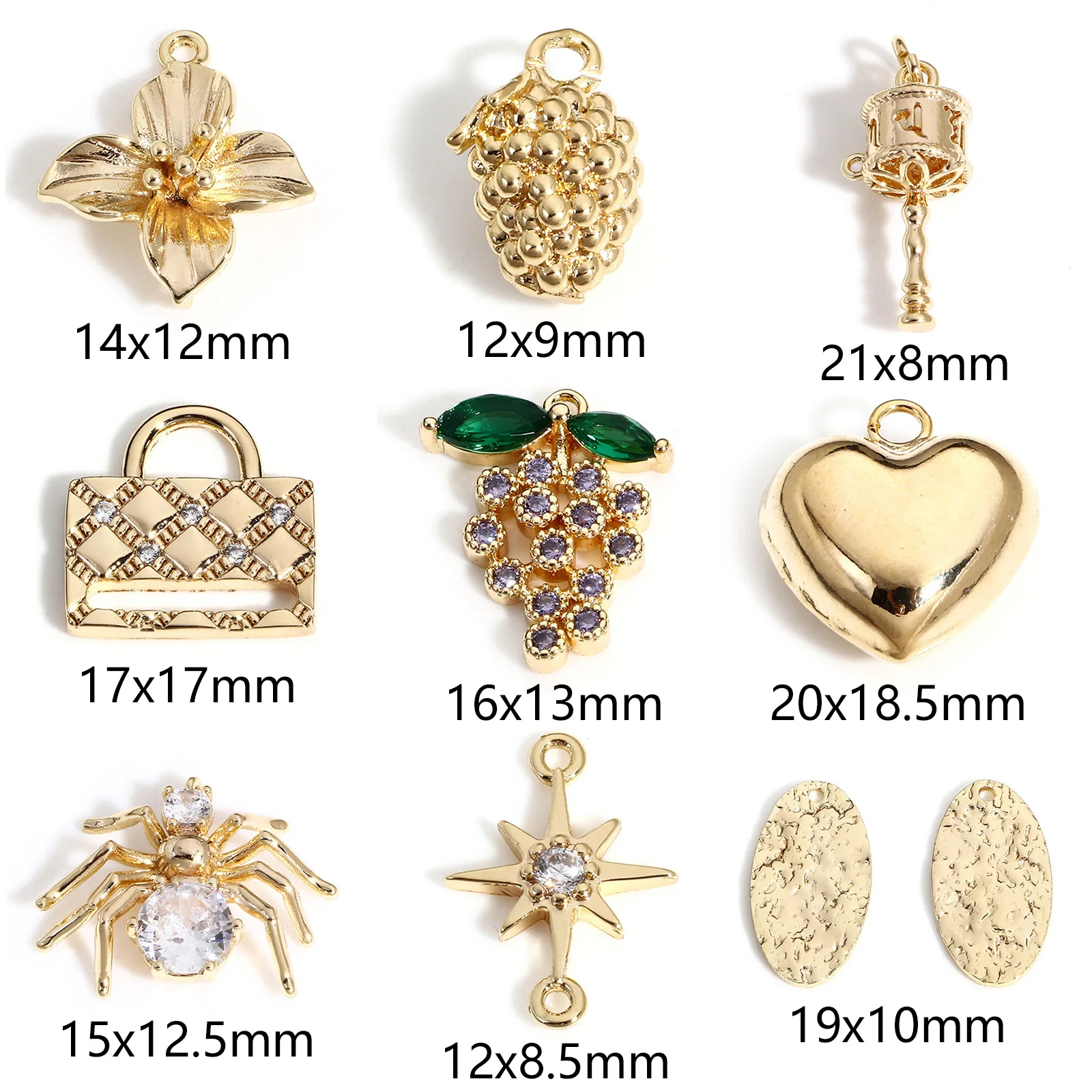 2pcs Copper Charms Gold Color Heart Flower Spider Rhinestone Pendants DIY Necklace Earrings For Women Party Jewelry Findings