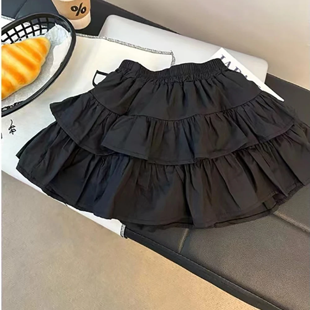 Girls\' Shirt half Skirt Set 2024 Summer New Children\'s Long Sleeve Bow Striped Shirts Black Elastic Waist A-line Cake Skirts