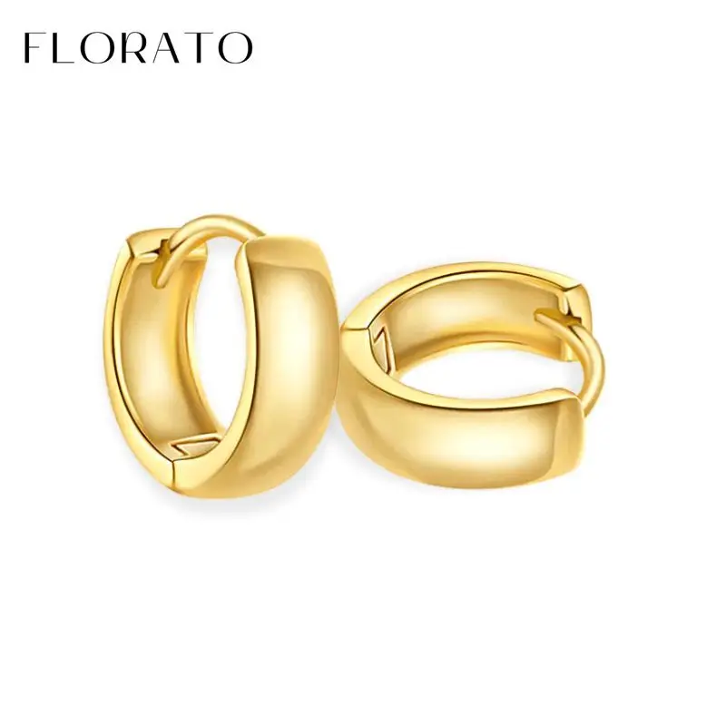 

FLORATO 925 Sterling Silver Ear Needle Simple Hoop Earrings For Women Vintage gold-plated Metal Earrings Fashion Party Jewelry