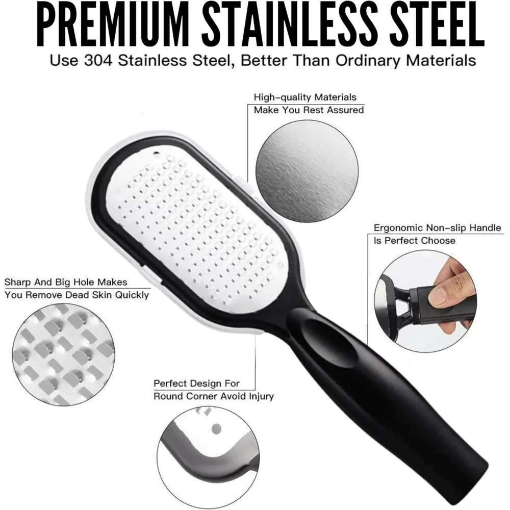 

Профессиональная двухсторонняя терка для ног, инструмент для удаления мозолей из нержавеющей стали для потрескавшихся пяток, домашнего и салонного педикюра