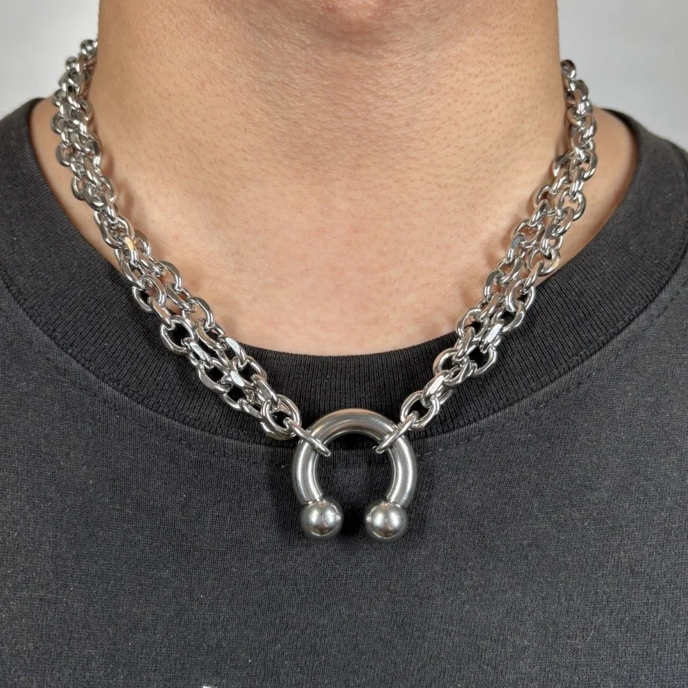 Punk Style Nose Clip Pendant Necklace Geometric Rivet Chunky Chain Choker Gothic Thick Round Ring Spiked Hooves Necklace Jewelry