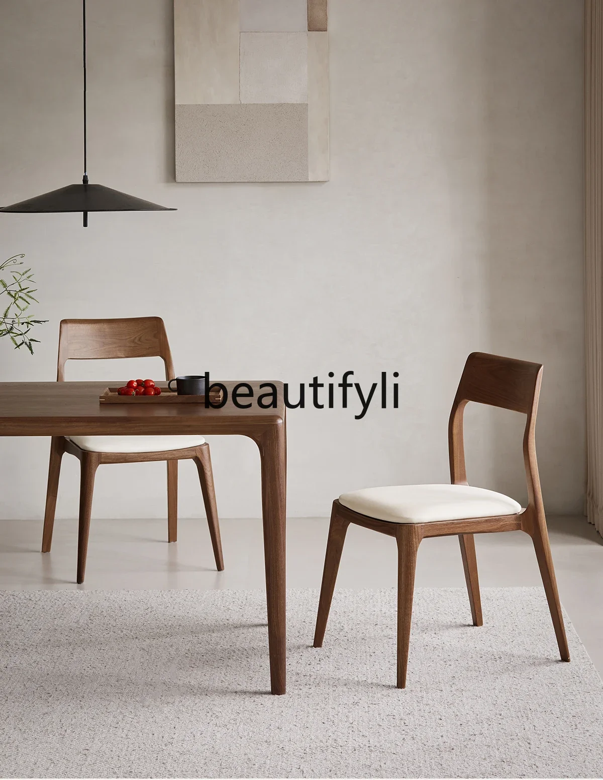 

Solid wood dining chair North American black walnut Nordic restaurant home leisure chair soft bag dining table back chair07