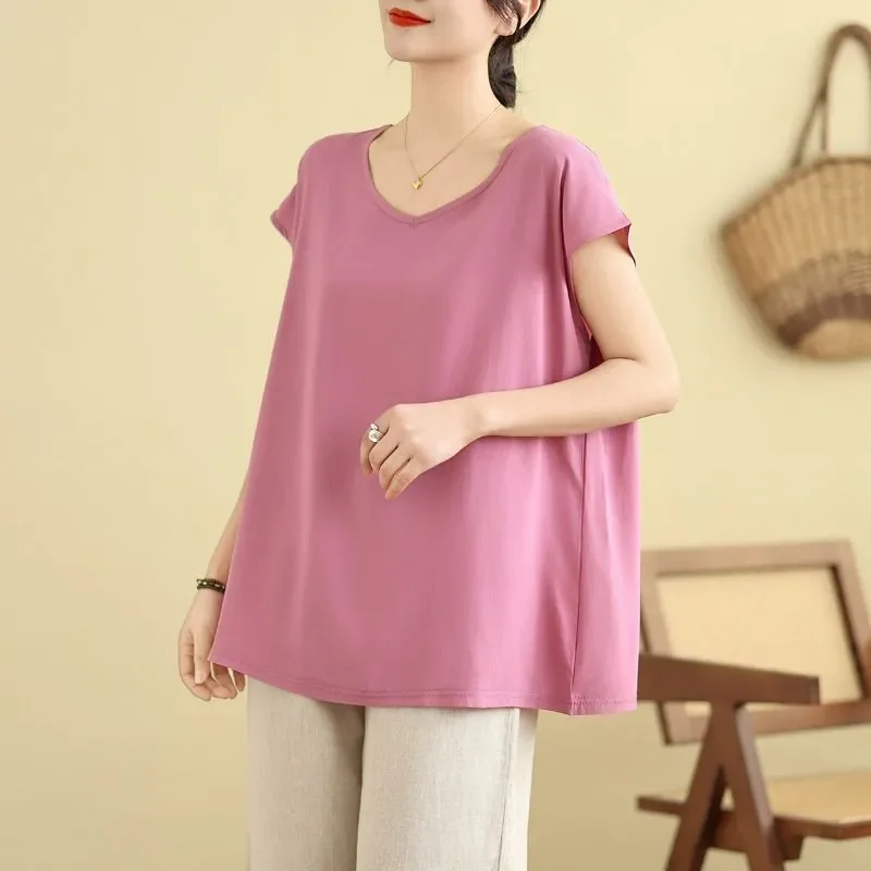 T-shirt ample à manches courtes pour femmes, couleur unie/imprimé abstrait, haut quotidien décontracté