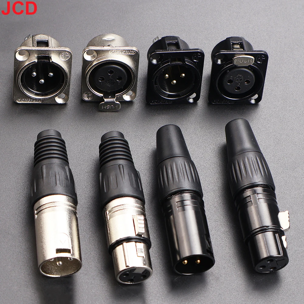 JCD 1pc 3pin Männlich Weiblich Panel Audio Mikrofon Jack Stecker Stecker Schwarz Silber YS145BG YS146BG Kupfer Kontakt XLR metall Buchse