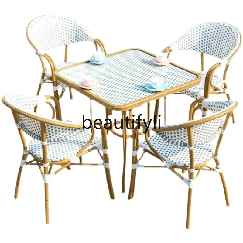 

Outdoor Restaurant Coffee Dining Table and Chair Combination Rattan Chair Coffee Table Villa Courtyard Garden Leisure