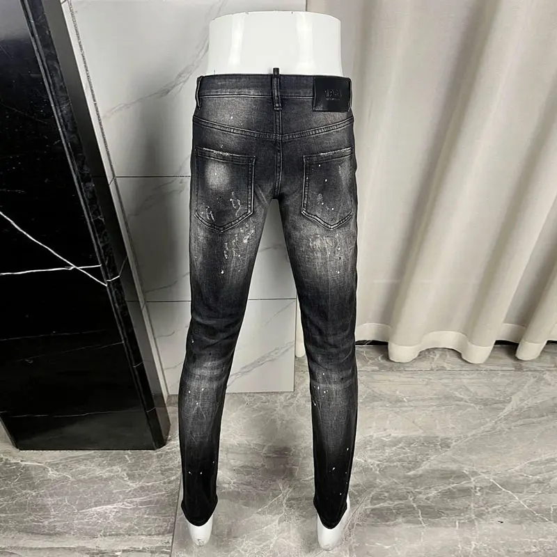 Street Fashion Men Jeans High Quality Retro Black Gray Stretch Slim Fit Ripped Jeans Men Brand Designer Vintage Denim Pants