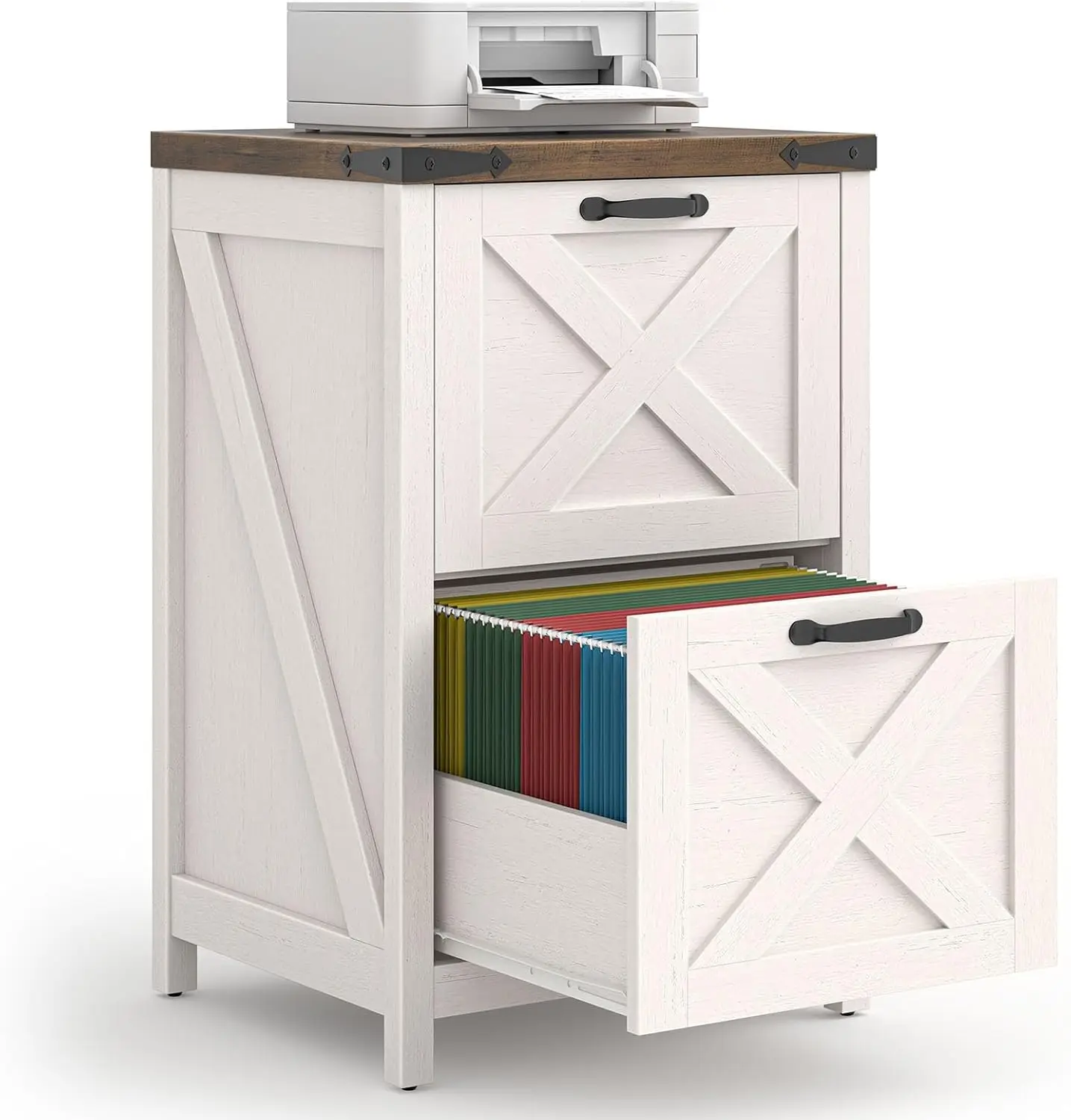 

2 Drawer Small File Cabinet, Farmhouse Vertical Filing Cabinet Fits Letter and A4 Size, Under Desk Wooden File Cabinets for Home