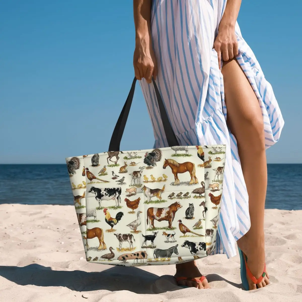 

Country Farm Animals Farmhouse Village Pet Beach Tote Bag Sport Gym Yoga Duffle Large Tote Bag Women Travel Bag Fitness bag