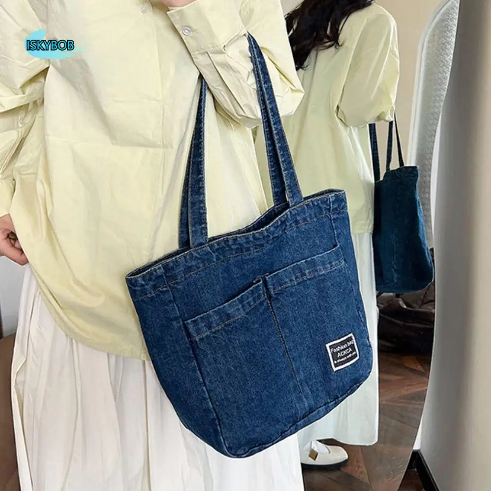 

Vintage Oxford Denim Handbag Storage Bag Blue Large Capacity Tote Bag Korean Style Casual Shoulder Bag Outdoor