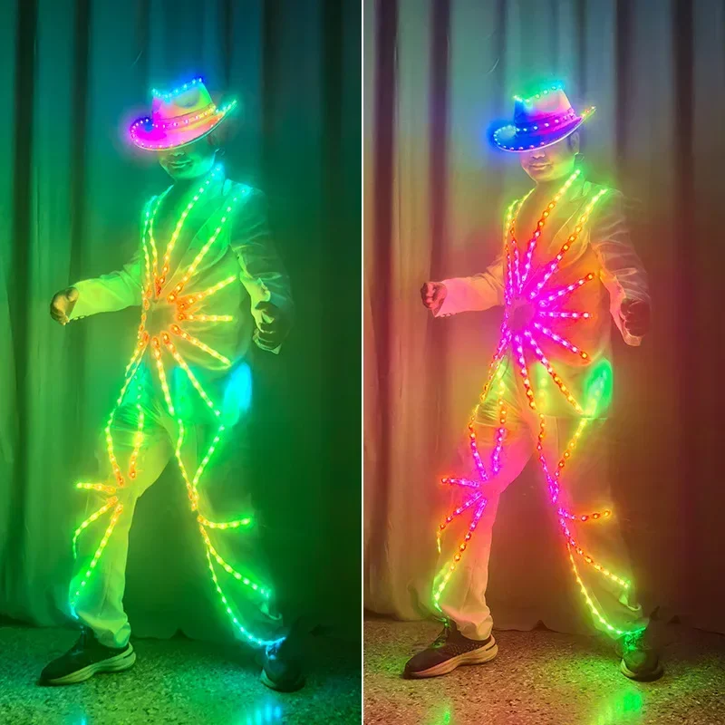 Rainbow Light LED Suit Pants Men Luminous Stage Dance Performance Wear 2024 Halloween Show Nightclub Party Rave Outfit 2024