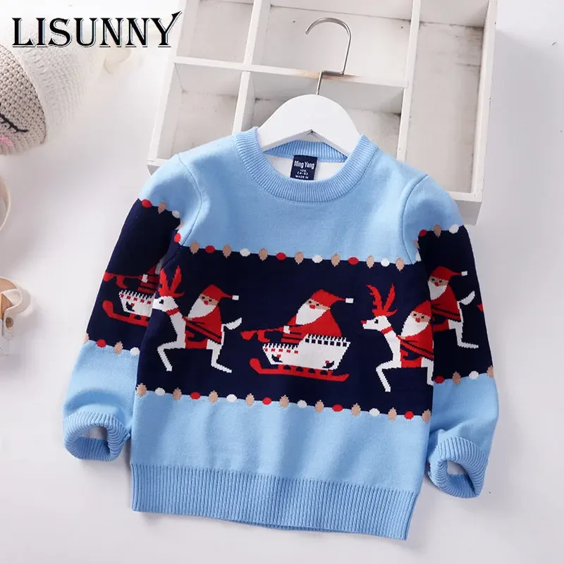 2024 Autumn Winter Kids Christmas Sweater Boys Girls Pullover Coat Children Clothing Baby Cotton Thick Wool Top Santa Claus 1-7y