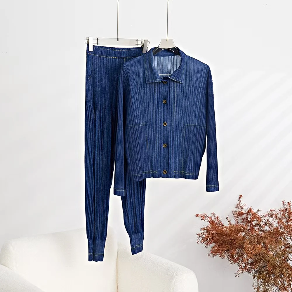 Jeans set women's fashion casual 2024 new top women's pleated trousers Harlan trousers two-piece set