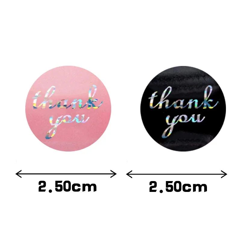 Laser Thank You Stickers Black/Pink Round Labels Sticker For Baking Handmade Wedding Packaging Gift Waterproof Paper Seal Label - view 3
