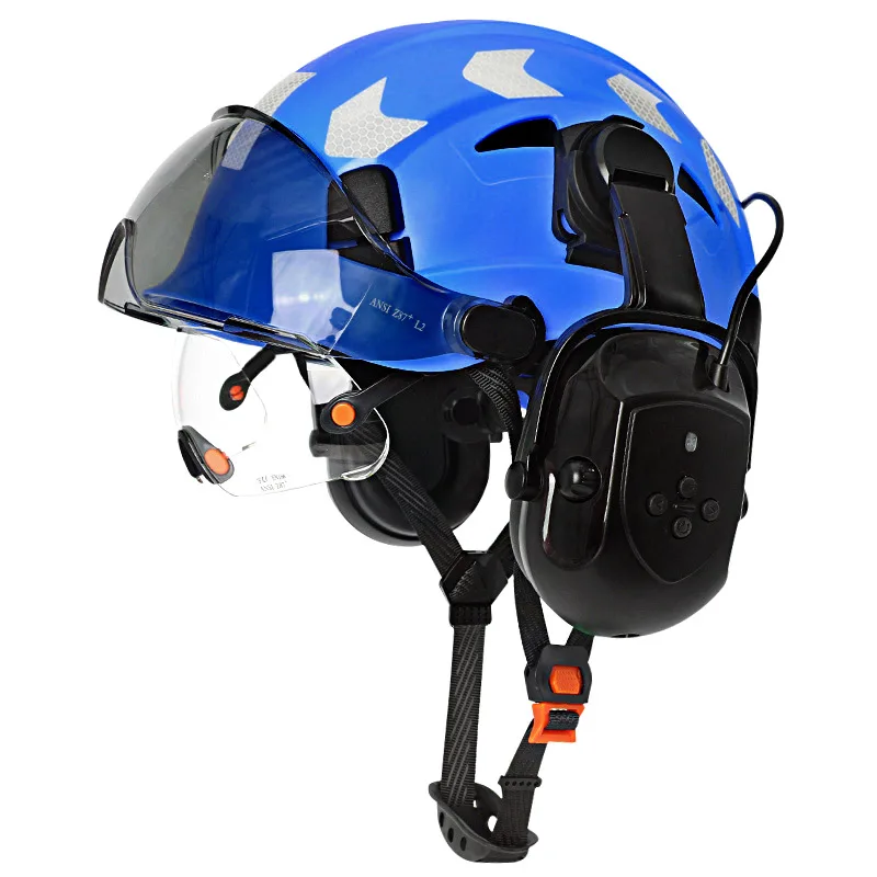 Bouwveiligheidshelm met Bluetooth 5.0 Ruisonderdrukking Oorbeschermers voor ingenieur ABS HardHat met vizieren Industriële hoed ANSI