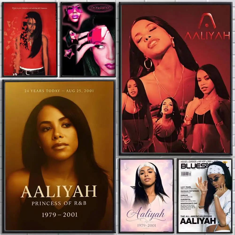 Singer Aaliyah Poster Self-Adhesive HD Mural Wall Decals, Living Room Bedroom Home Decor Gift