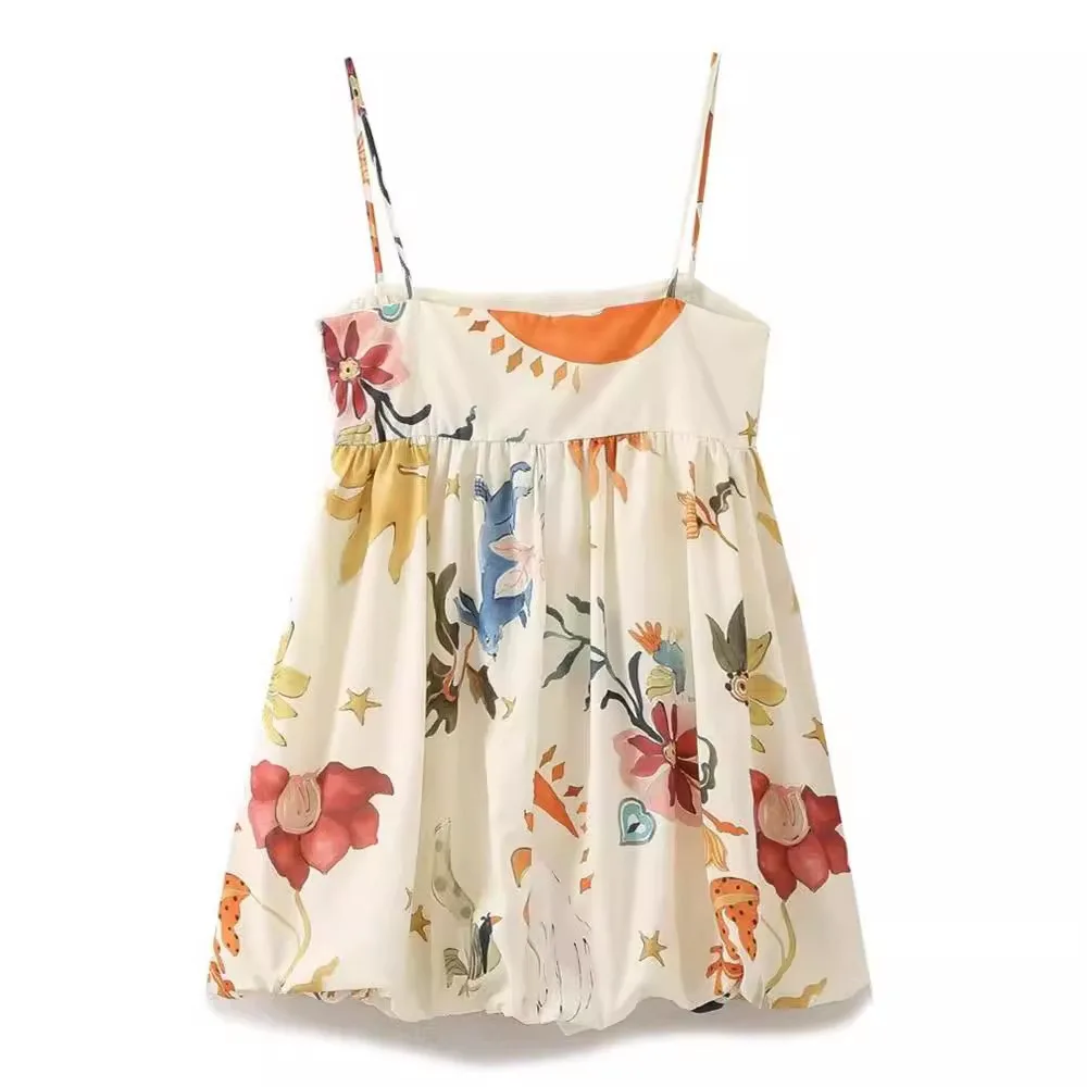 2024 Boheemse spaghettibandjes strand zomerjurken officiële winkel bloemenprint vakantie damesjurk