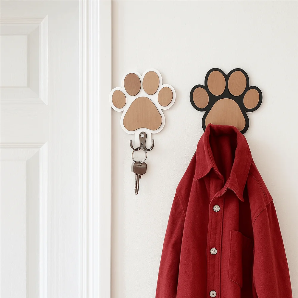 2 قطعة الحائط خشبية باو طباعة جدار هوك قوي الحاملة عدم الانزلاق القط مخلب نمط هوك الزخرفية القط باو تخزين السنانير
