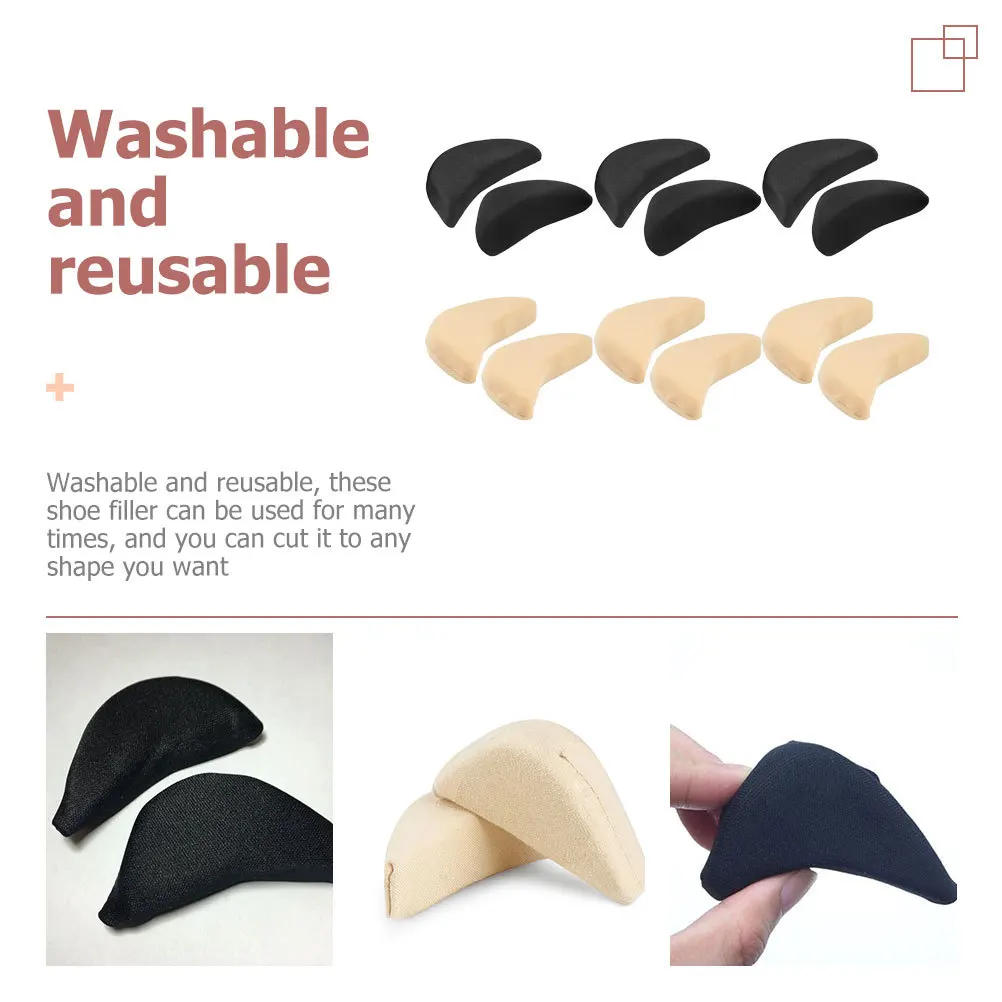 6 أزواج من وسادات إسفنجية لحشو الأحذية وسائد أمامية قابلة لإعادة الاستخدام لإصبع القدم تقلل حجم الحذاء مناسب للأحذية الكبيرة للنساء والرجال