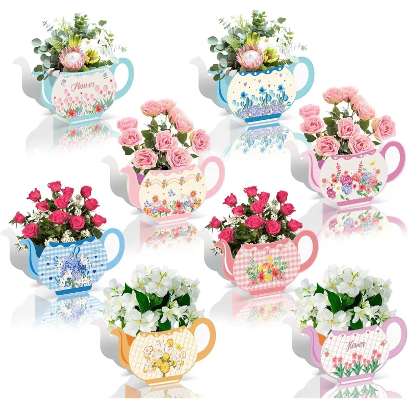 2 Stück Teeparty-Dekorationen, Party-Blumenboxen, Herzstück, florale Teekanne, Vase, Tischdekoration für Tee-Themen, Geburtstag, Hochzeit, Zubehör