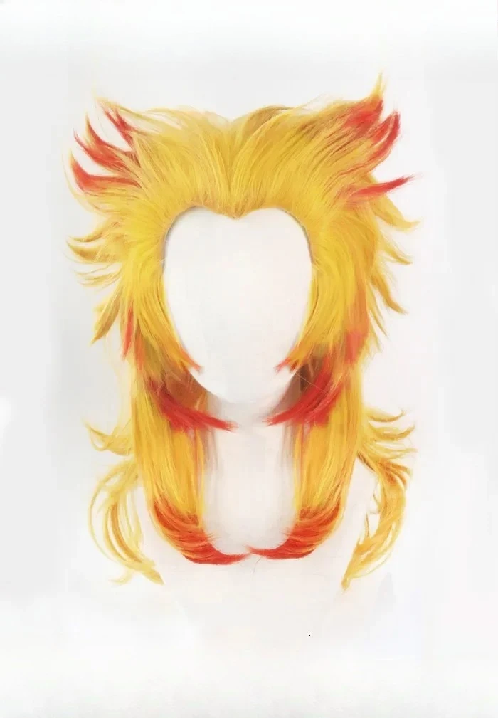 Rengoku kyoujurou peruca kimetsu não yaiba cosplay vermelho amarelo misturado resistente ao calor cabelo sintético role play perucas de fantasia de halloween
