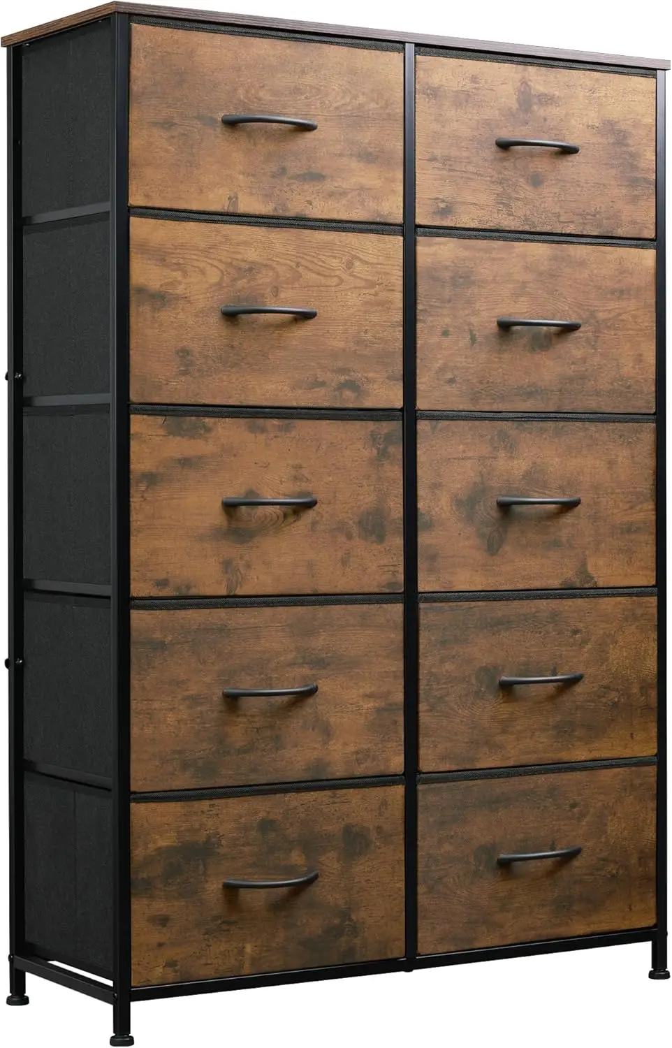 

WLIVE Tall Dresser For Bedroom With 10 Drawers, Fabric Dresser For Closet, Storage Tower With Cabinet, Metal Frame, Rustic Brown