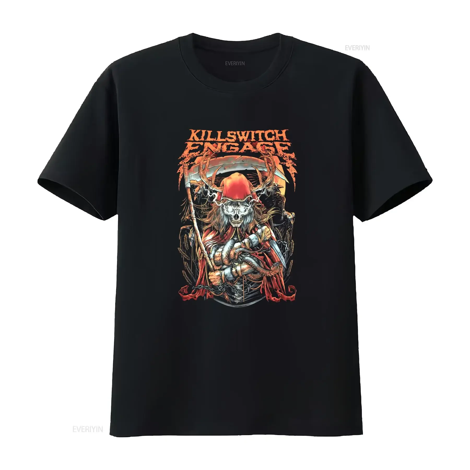 Gothic Heavy Metal Killswitch Engage Grim Reaper Skull Sickle Print Casual T Shirt vintage Washed fashion streetwear