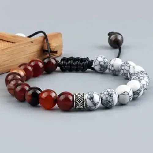 Charm Natural Stone Beads Bracelet 6mm Howlite Tiger Eye Lava Onyx Strand Bracelets Handmade Couple Bangles Friendship Jewelry