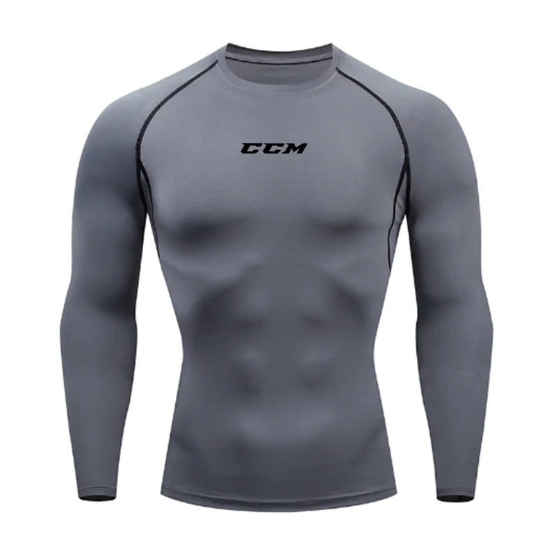 CCM Men Compression Gym T Shirt Short Sleeve Bodybuilding Fitness Top Tee Man Quick Dry Running Sport Long Sleeves Gym Sportswea