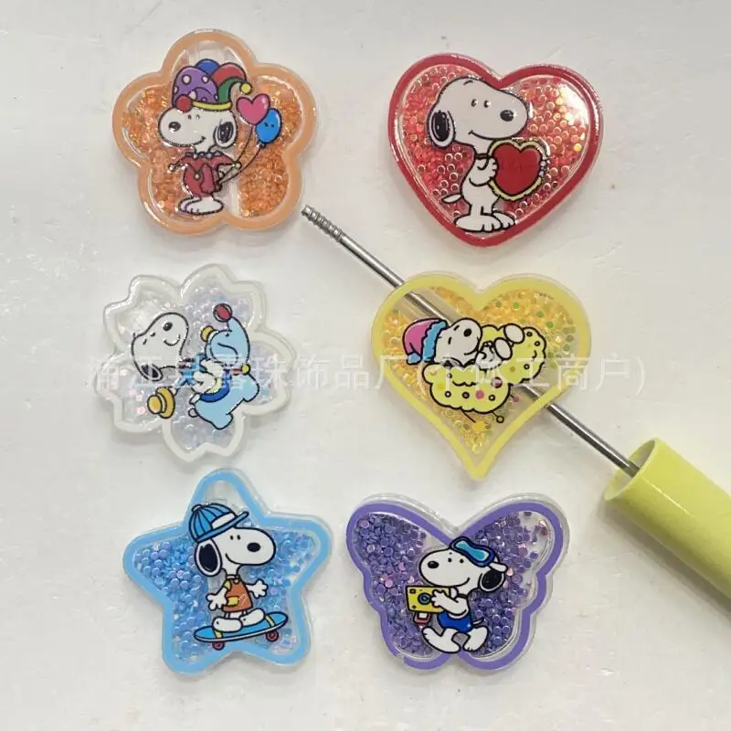 Kawaii Snoopy Shaker Charms Mixed Quicksand Beads Diy Flatback Accessories for Keychain Phone Lanyard Pen Jewelry