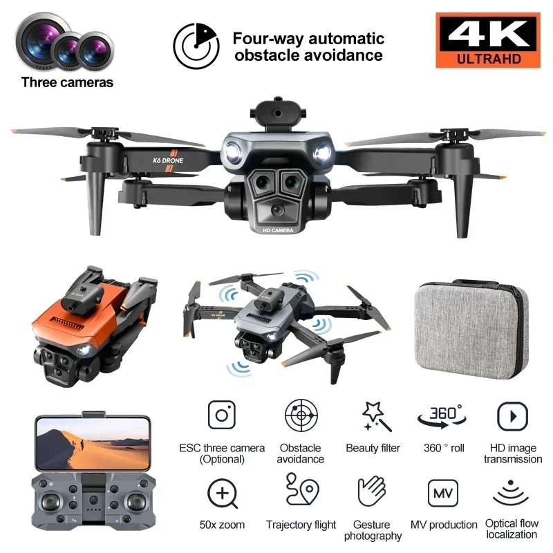 K6Max Drone 4K Profesional With ESC Three HD Camera Intelligent Obstacle Avoidance Dron RC Plane Quadcopter Drones Toys