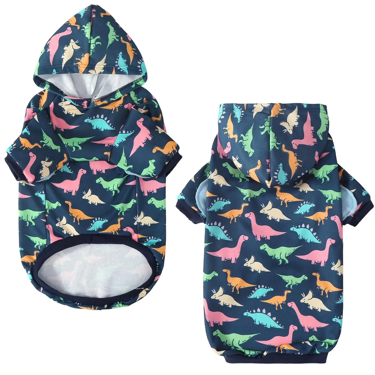 Soft Stretch Dog Hoodie Pullover Sweatshirt Navy Dinosaur Hooded Pet Clothes for Medium Large Dogs XL, Customized