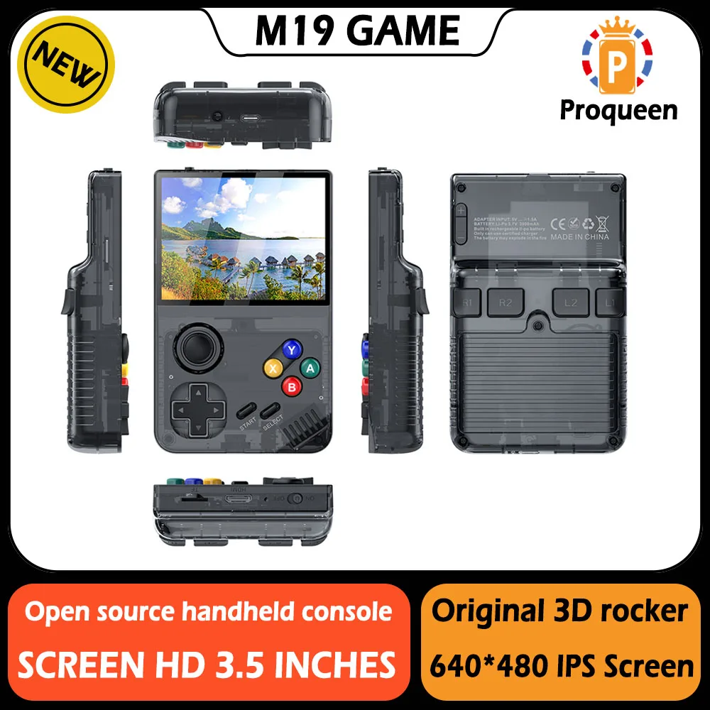 Open source M19 Handheld Game Console 3.5 Inch 640*480 4K HD IPS Screen LINUX/EmuELEC System 3D Retro Video Gaming Player Gifts