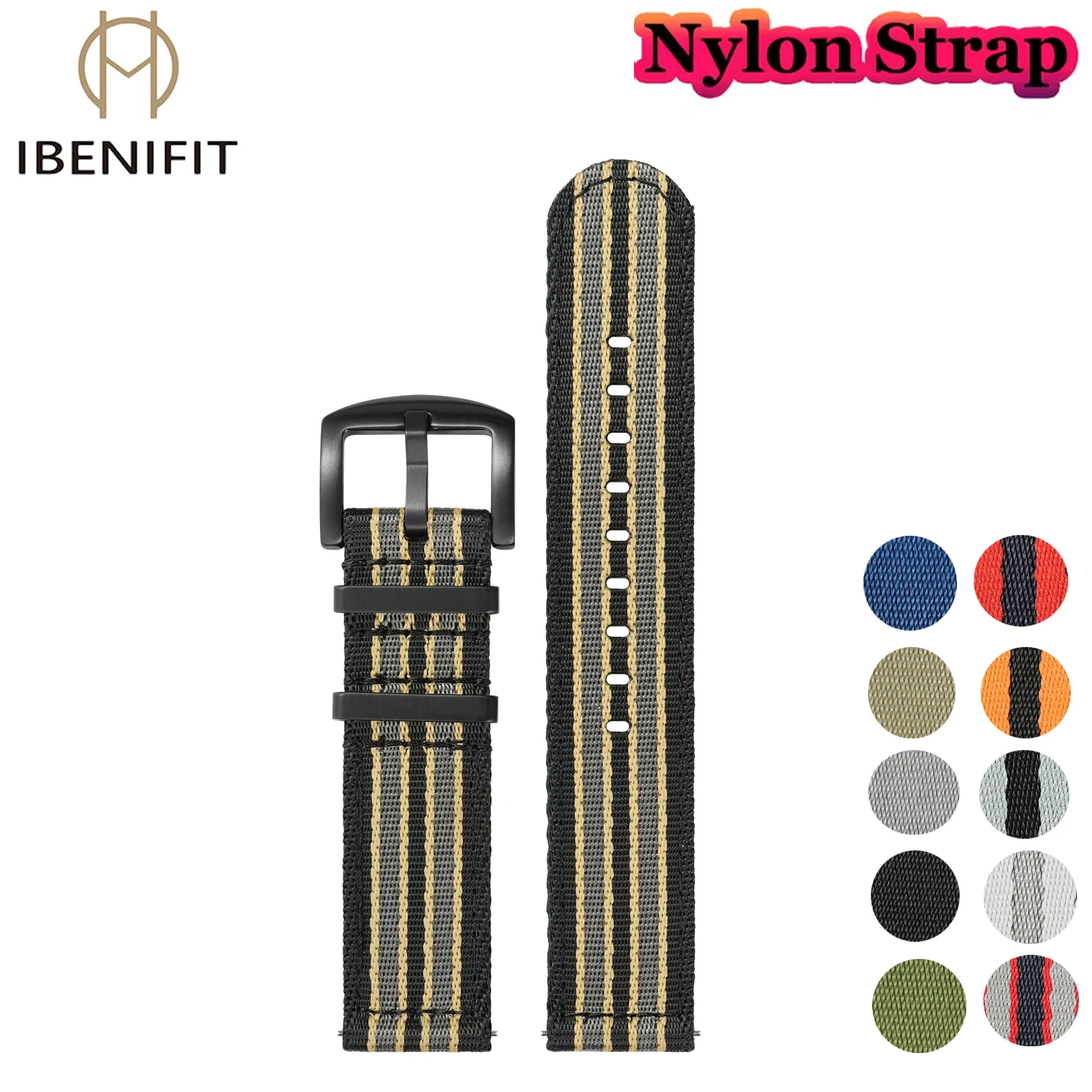 

IBENIFIT Universal Watch Strap for Seiko 20mm 22mm With Black Buckle Nylon Watch Band Fast Release for Omega Bracelet Watchband