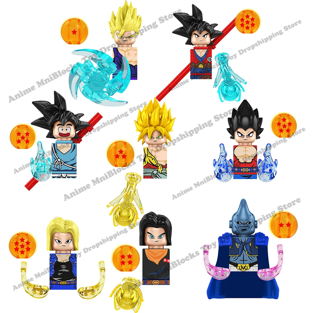 KF6195 Cartoon Anime Figs Bricks Dolls Goku Gohan Majin Buu Android 17 18 Vegeta Mini Action Toy Figura kids Blocks Model doll