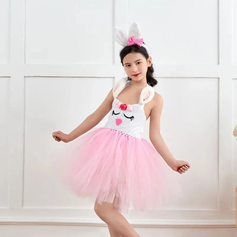 아기 소녀 부활절 사랑스러운 토끼 투투 드레스 어린이를위한 토끼 코스프레 의상 유아 생일 파티 Tulle 복장 휴일 옷