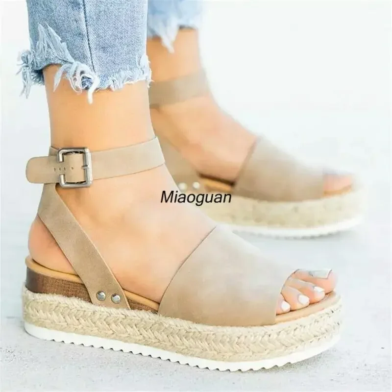 Women\'s Espadrilles Casual Sandals Slip on Suede Sandalias New Summer Striped Platform Wedges Woman Mules Breathable Large Size